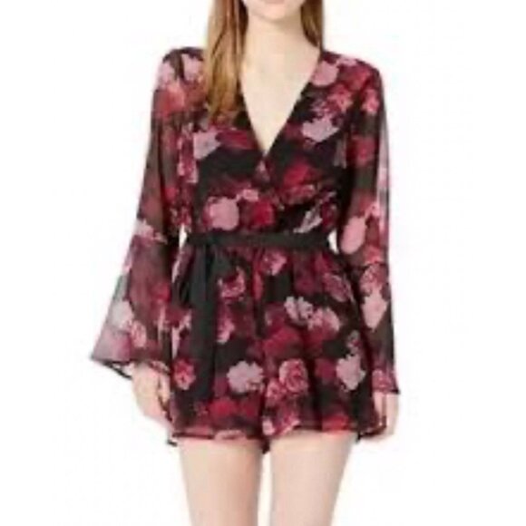 BCBGeneration Floral  Romper Women S Black Red Witchy Vampire Whimsigoth NEW - Picture 2 of 10